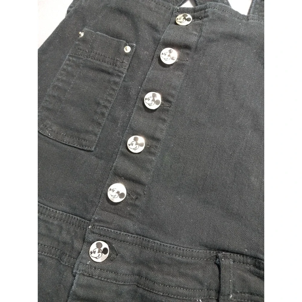 Disney Mickey Mouse Kids Black Denim Shortalls Overalls Size Large